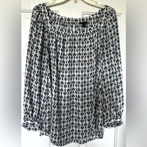 Ann Taylor Square Neck Lantern Sleeve Floral Blouse